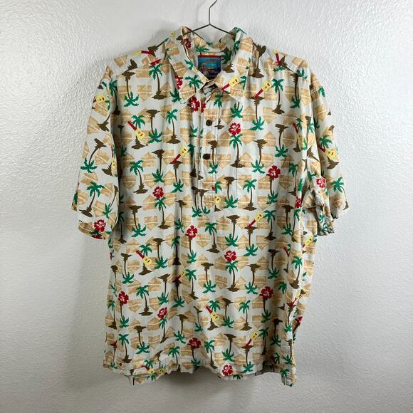 Vintage Joe Kealoha Reyn Spooner Hawaiian Shirt Size XL Tan Palm Tree Ukulele - Picture 1 of 9